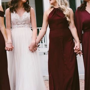 Burgundy Backless Halter Maxi Cocktail Dress